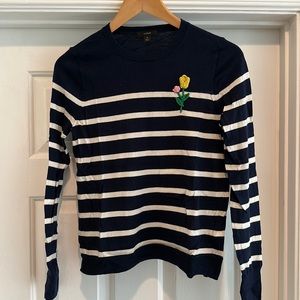 J Crew merino wool sweater with flower emblem, size S